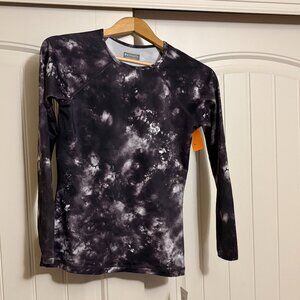 Athleta Supernova Crew Rashguard Top Small Black Crewneck NWT NEW Tie Dye Print